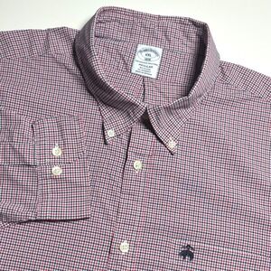 Brooks Brothers Gingham Check Performance Stretch Mens XXL Red Button Down Shirt
